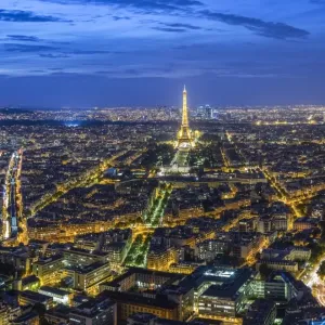 Dusk view over Eiffel Tower & Paris, France Dusk view over Eiffel Tower & Paris, France