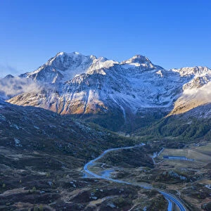 Early morning aerial view on Simplon pass and Fletschhorn, Valais, Switzerland