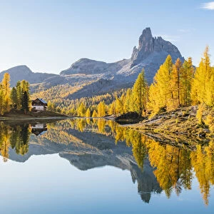 Early Morning at Lake Federa in Autumn, Cortina d Ampezzo, Veneto, Italy