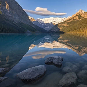 Early morning sunlight at Lake Louise in the Canadian Rockies, Banff National Park