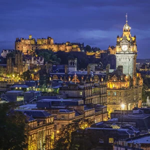 Edinburgh Castle and Balmoral Hotel clock tower viewed from Observatory House in city