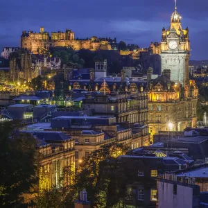 Edinburgh Castle and Balmoral Hotel clock tower viewed from Observatory House in city