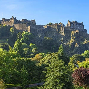 Edinburgh Castle with Princes Street Gardens, Edinburgh, Scotland, Great Britain