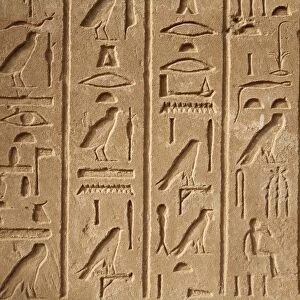 Egypt, Karnak. Hieroglyphics on one of many decorated blocks at Karnak