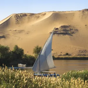 Egypt, Upper Egypt, Aswan, Elephantine Island, View of river Nile and Tombs of the