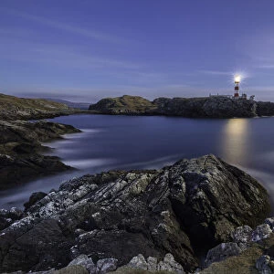 Eilean Glas Lighthouse at night during full moon, Isle of Scalpay, Outer Hebrides