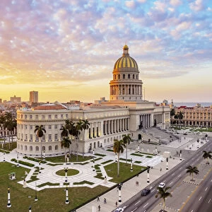 El Capitolio and Paseo del Prado at sunset, elevated view, Havana, La Habana Province