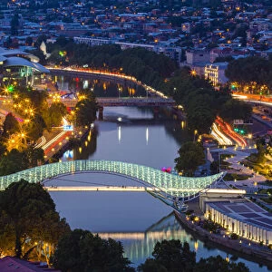 Elevated view of The Bridge of Peace at twilight, Tbilisi, Georgia