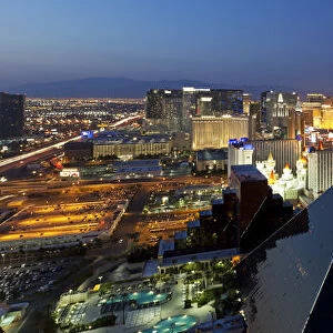 Elevated view of casinos on The Strip, Las Vegas, Nevada, USA