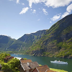 Elevated view over Otternes Bygdetun, Aurlands Fjord, Sogn og Fjordane, Norway