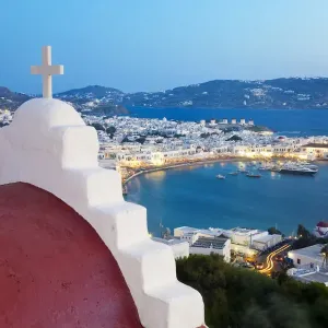 Elevated View Print of Mykonos Harbour and Old Town, Greece Elevated View Print of Mykonos Harbour and Old Town, Greece