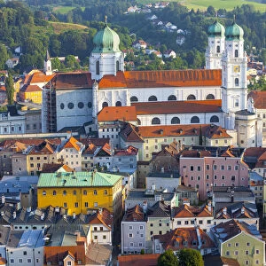 Elevated view over St. Stephans Cathedral and The River Danube, Passau, Lower
