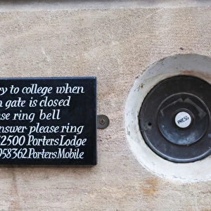 England, Cambridgeshire, Cambridge, Old Fashioned College Doorbell