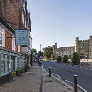 England, East Sussex, Battle, High Street Shops and Battle Abbey Gatehouse