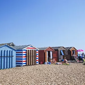 England, Hampshire, Hayling Island, Beach and Groin, Beach Huts