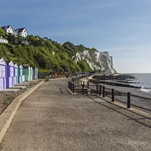 England, Kent, Dover, St. Margarets Bay, Beach Huts and Cliff Top Housing