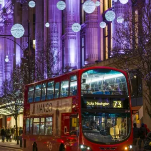 England, London, Soho, Oxford Street, Chirstmas decorations and London bus