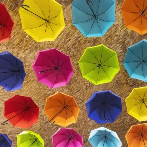 England, London, Southwark, London Bridge City, London Bridge Train Station, Exhibition of Colourful Umbrellas