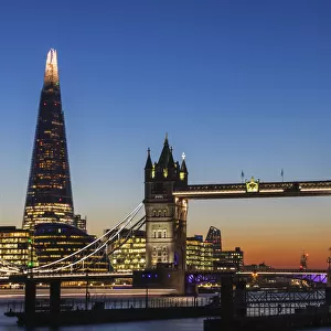 England, London, Tower Bridge and The Shard at Sunset