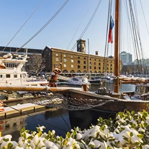 England, London, Wapping, St. Katharine Docks in the Snow