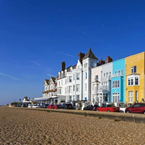 England, Suffolk, Aldeburgh, Aldeburgh Beach and Colourful Seafront Buildings