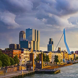 Erasmus bridge and waterfront buildings of Rotterdam, Holland / Netherlands