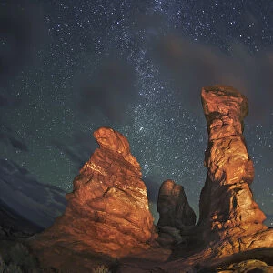 Erosion landscape and star sky at Garden of Eden - USA, Utah, Grand, Arches National Park