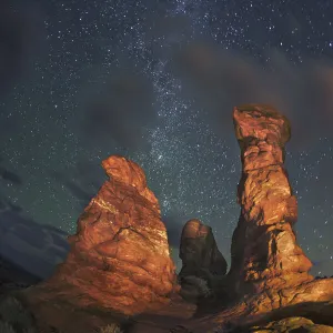 Erosion landscape and star sky at Garden of Eden - USA, Utah, Grand, Arches National Park