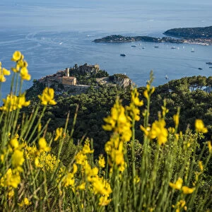 Europe, France, Eze. Panoramic view from the hill towards Eze and the Cote Azur with