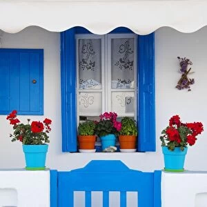 Europe, Greece, Cyclades island, Aegean Sea, Mykonos, Myconos, blue gate at private home