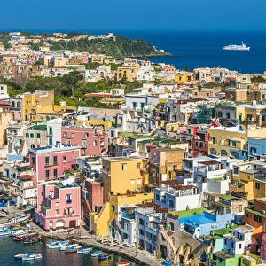 Europe, Italy, Campania. The characteristic little harbour of Procida