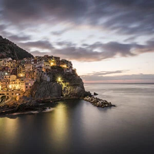 Europe, Italy, Liguria. Cinque Terre, Manarola at dawn