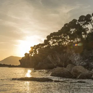 europe, Italy, Liguria. Fiascherino bay at sunset