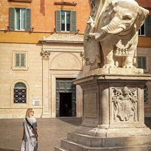 Europe, Italy, Rome. The Elephant and Obelisk on the Piazza della Minerva