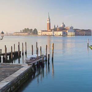 Europe, Italy, Veneto, Venice. Classic view of St. George major island at sunrise