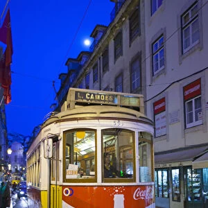 Europe, Portugal, Lisbon, a tram (streetcar) in the city center