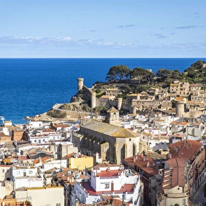 Europe, Spain, Catalonia, Costa Brava, Tossa de Mar, View of Tossa de Mar from the Torre