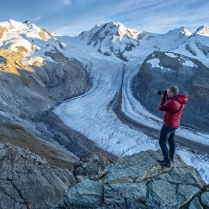 Europe; Switzerland; Valais; Zermatt; Monte Rosa and Gorner glacier with photographer