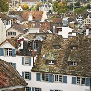 Europe, Switzerland, Zurich, a view across the roofs of the old city centre of Zurich