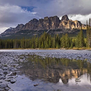 Evening sunlight on Castle Mountain in the Canadian Rockies, Banff National Park, Canada