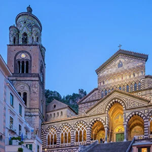 The Exterior of the Amalfi Cathedral at Dusk, Amalfi, Campania, Italy
