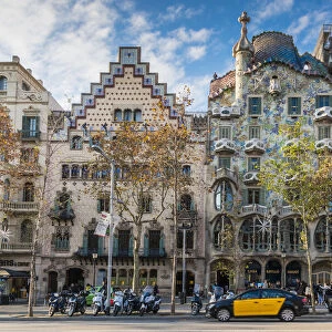 Exterior view of Casa Batllo and Casa Amatller, Barcelona, Catalonia, Spain
