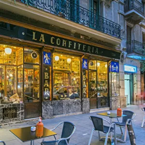 Exterior view of the historic La Confiteria bar located in Raval neighborhood, Barcelona