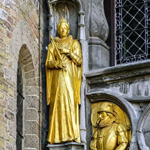 Detail of the facade of Holy Blood Basilica (Heilig Bloedbasiliek), Burg, Bruges