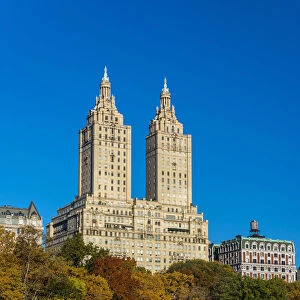 Fall foliage at Central Park with Upper West Side behind, Manhattan, New York, USA