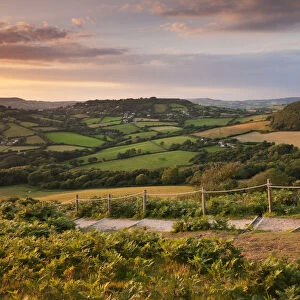 Far reaching views to the Dorset countryside from the top of Golden Cap, Dorset, England
