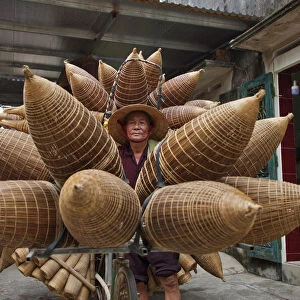 Farmers are knitting fishing tools, Hung Yen province, Vietnam