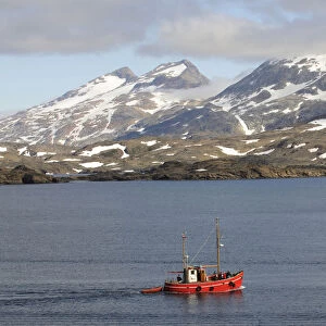 Fishing boat in the King Oscar Fjord, Tasiilaq, Ammassalik, Greenland