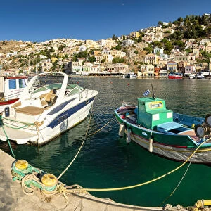 Fishing Boats in Gialos Harbour, Symi Island, Dodecanese Islands, Greece