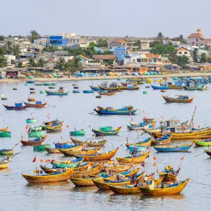 Fishing boats in harbor at Mui Ne, Phan Thiet, Binh Thuan Province, Vietnam